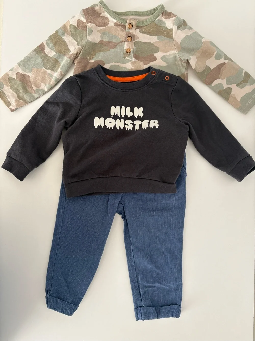 Cat & Jack Black Sweatshirt & long-sleeve shirt and blue pants 12M 3-pieces